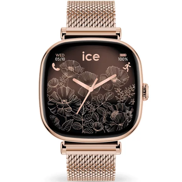 Ice Watch Smart SQ 2.0 square 1.70 smartwatch da donna 025233, quadrante nero, cinturino in acciaio inossidabile oro rosa