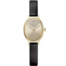 Bering Classic orologio da donna 11020-433, quadrante oro, cinturino in pelle nero
