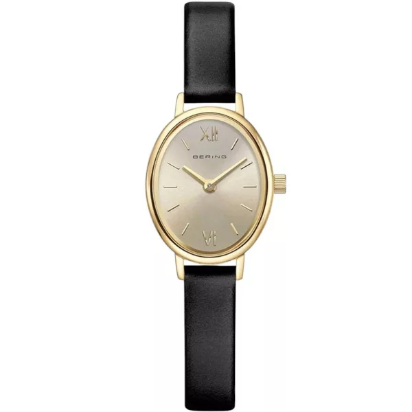 Bering Classic orologio da donna 11020-433, quadrante oro, cinturino in pelle nero