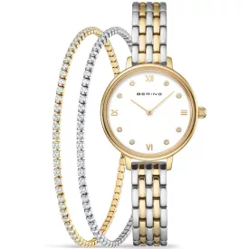 Bering Classic orologio da donna set 11028-714-GWP, quadrante bianco, cinturino in acciaio inossidabile argento