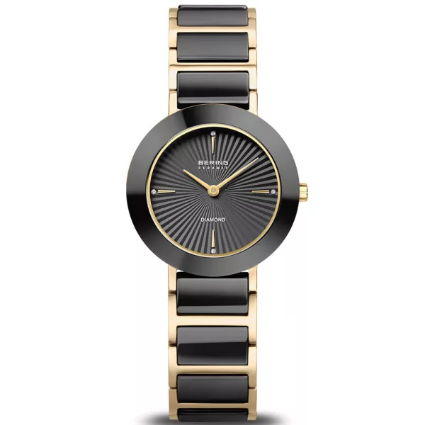 Bering Ceramic orologio da donna 11429-732, quadrante nero, cinturino in acciaio inossidabile oro