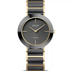 Bering Ceramic orologio da donna 11435-732, quadrante nero, cinturino in acciaio inossidabile oro