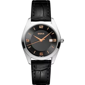 Doxa Neo Classic orologio da donna 121.15.103R.01, quadrante nero, cinturino in pelle nero
