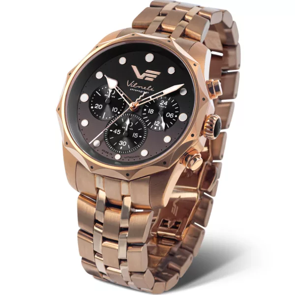 Vostok Europe Vilnelė orologio da donna JS20-125B751-B, quadrante nero, cinturino in acciaio inossidabile oro rosa