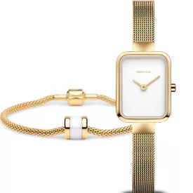 Bering Classic orologio da donna set 14520-334-GWP, quadrante bianco, cinturino in acciaio inossidabile oro