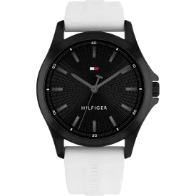 Tommy Hilfiger Bruce orologio da uomo TH1710740, quadrante nero, cinturino in silicone bianco