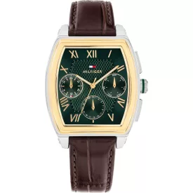 Tommy Hilfiger Oxford orologio da uomo TH1710762, quadrante verde, cinturino in pelle marrone