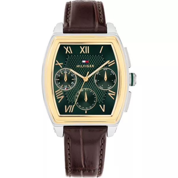 Tommy Hilfiger Oxford orologio da uomo TH1710762, quadrante verde, cinturino in pelle marrone