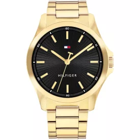 Tommy Hilfiger Bruce orologio da uomo TH1792241, quadrante nero, cinturino in acciaio inossidabile oro