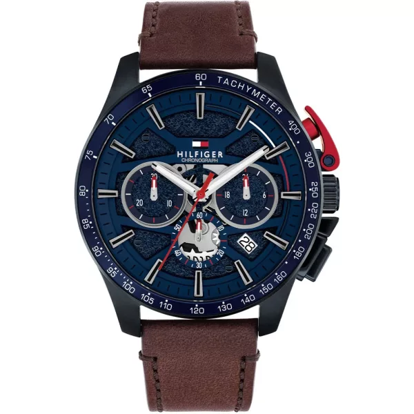 Tommy Hilfiger Bank orologio da uomo TH1792268, quadrante blu, cinturino in pelle marrone