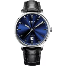 Doxa D-Auto orologio da uomo 195.10.201.01, quadrante blu, cinturino in pelle nero