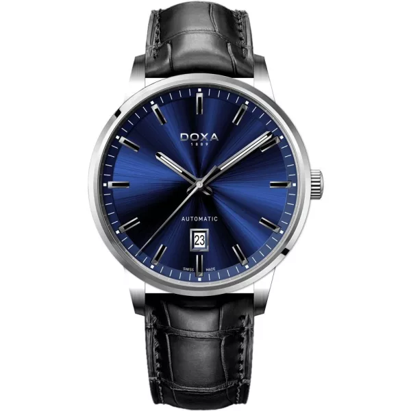 Doxa D-Auto orologio da uomo 195.10.201.01, quadrante blu, cinturino in pelle nero