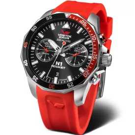 Vostok Europe N1 Rocket orologio da uomo 6S21-225A707-SR, quadrante nero, cinturino in silicone rosso