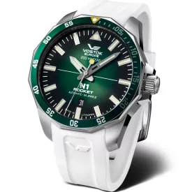 Vostok Europe N1 Rocket orologio da uomo NH35A-225A710-SW, quadrante verde, cinturino in silicone bianco