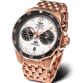 Vostok Europe N1 Rocket orologio da uomo 6S21-225B619/B, quadrante bianco, cinturino in acciaio inossidabile oro rosa