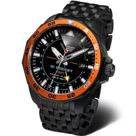 Vostok Europe N1 Rocket GMT orologio da uomo NH34A-225C714-B, quadrante nero, cinturino in acciaio inossidabile nero