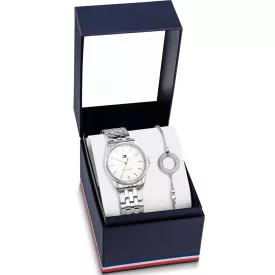 Tommy Hilfiger Jade orologio da donna set TH2770219, quadrante bianco, cinturino in acciaio inossidabile argento