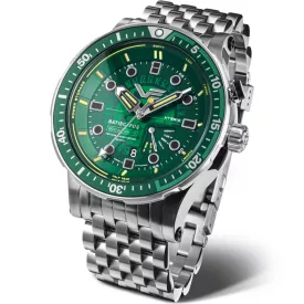 Vostok Europe Batiscafos orologio da uomo PX84-511A770-B, quadrante verde, cinturino in acciaio inossidabile argento