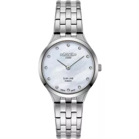 Roamer Slim Line Diamond orologio da donna 512847 41 89 20, cinturino in acciaio inossidabile argento