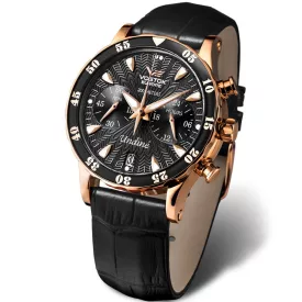 Vostok Undiné orologio da donna set VK64-515B568, quadrante nero, cinturino in silicone nero