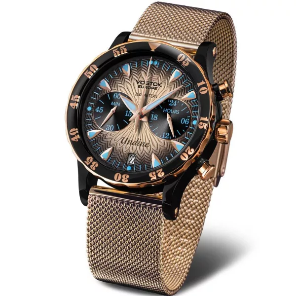 Vostok Europe Undiné orologio da donna set VK64-515E627/B, quadrante nero, cinturino in silicone nero