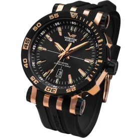 Vostok Energia Rocket orologio da uomo NH35-575E282, quadrante nero, cinturino in silicone marrone