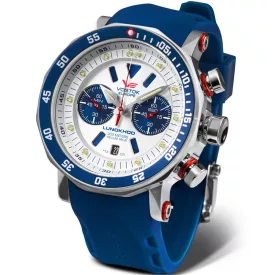 Vostok Europe Lunokhod 2 orologio da uomo 6S21-620A630, quadrante bianco, cinturino in silicone blu