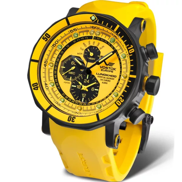 Vostok Europe Lunokhod-2 orologio da uomo YM86-620C504, quadrante giallo, cinturino in silicone nero