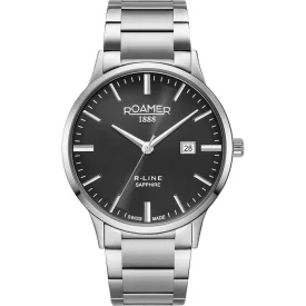 Roamer R Line orologio da uomo 718833 41 55 70, quadrante nero, cinturino in acciaio inossidabile argento