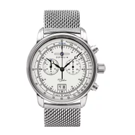 Zeppelin orologio da uomo 7690M-1, quadrante bianco, cinturino in acciaio inossidabile argento