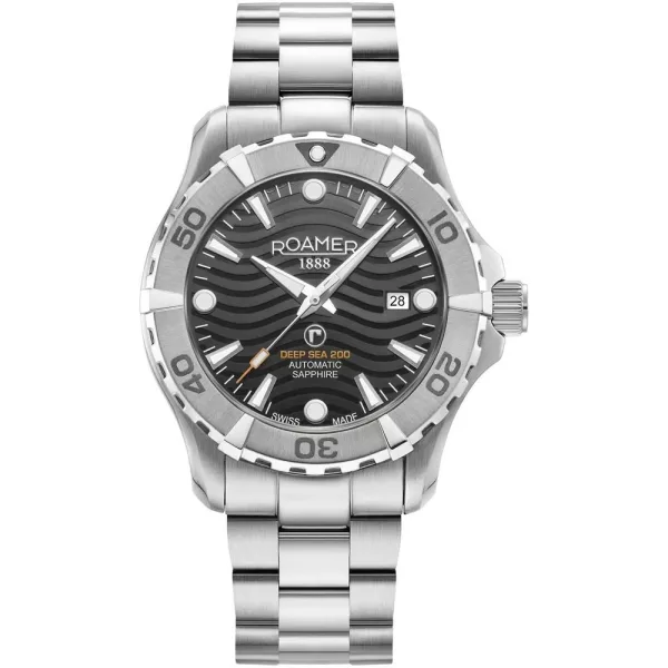 Roamer Deep Sea 200 orologio da uomo 860983 41 55 70, quadrante nero, cinturino in acciaio inossidabile argento