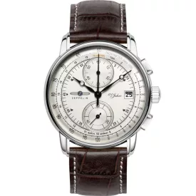 Zeppelin 100 Years orologio da uomo 8670-1, quadrante bianco, cinturino in pelle marrone