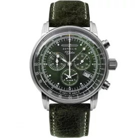 Zeppelin 100 Years orologio da uomo 8680-4, quadrante grigio, cinturino in pelle verde