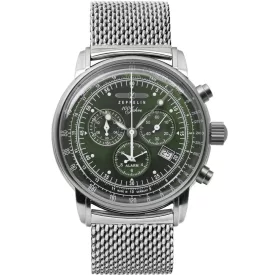 Zeppelin 100 Years orologio da uomo 8680M-4, quadrante verde, cinturino in acciaio inossidabile argento