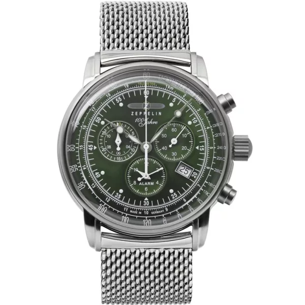 Zeppelin 100 Years orologio da uomo 8680M-4, quadrante verde, cinturino in acciaio inossidabile argento