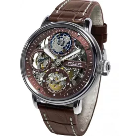 Poljot International Globetrotter Limited Edition orologio da uomo 9730.2940554, cinturino in pelle marrone