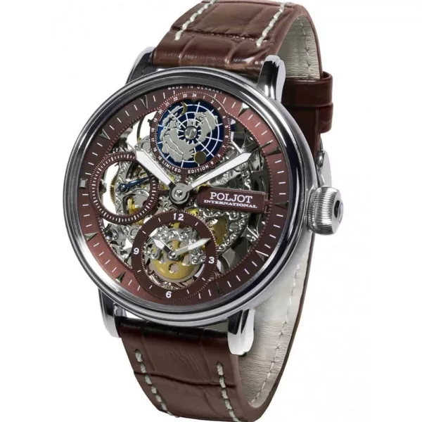 Poljot International Globetrotter Limited Edition orologio da uomo 9730.2940554, cinturino in pelle marrone