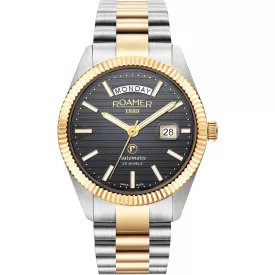Roamer Primeline Daydate II orologio da uomo 981666478520, quadrante nero, cinturino in acciaio inossidabile argento