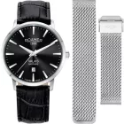 Roamer Valais orologio da uomo set 988833 41 85 05, quadrante nero, cinturino in pelle argento