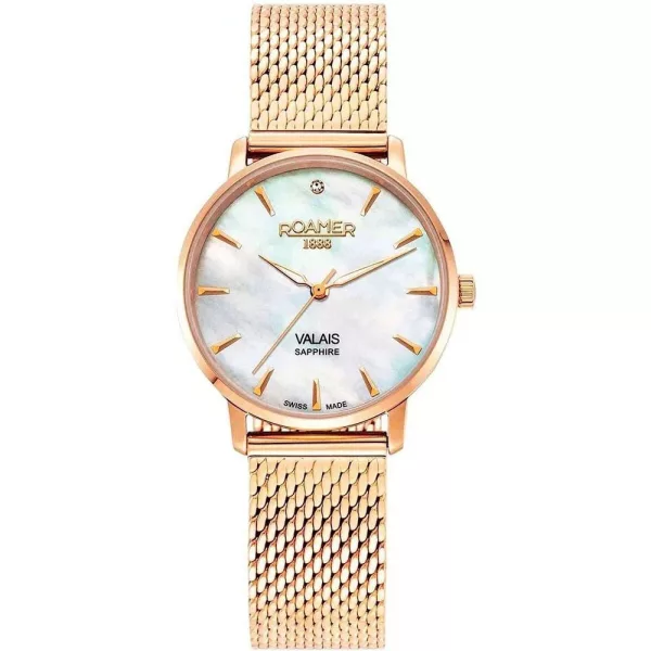 Roamer Valais Diamond orologio da donna set 989847 49 10 05, cinturino in acciaio inossidabile oro rosa