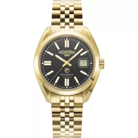 Roamer Montalbano orologio da uomo 996983 46 85 20, quadrante nero, cinturino in acciaio inossidabile oro