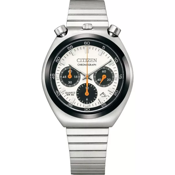 Citizen Chrono Bullhead Tsuno orologio da uomo AN3660-81A, quadrante bianco, cinturino in acciaio inossidabile argento