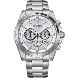 Citizen Chrono orologio da uomo AN8200-50A, quadrante argento, cinturino in acciaio inossidabile argento