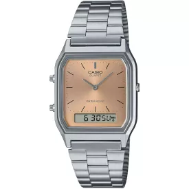 Casio Vintage orologio unisex AQ-230A-4AMQYES, quadrante giallo, cinturino in acciaio inossidabile argento