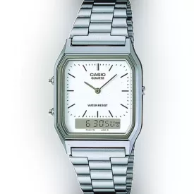 Casio Vintage orologio unisex AQ-230A-7DMQYES, quadrante bianco, cinturino in acciaio inossidabile argento