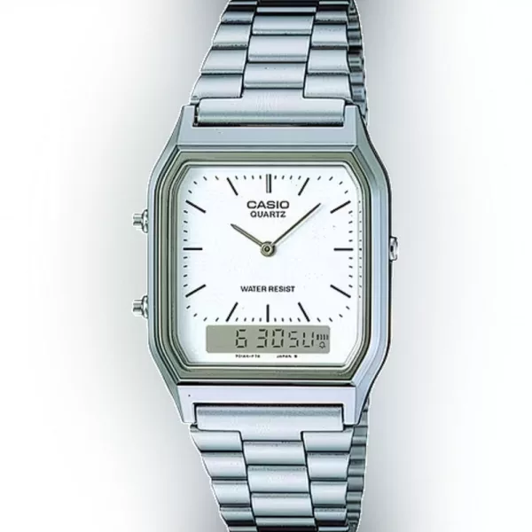 Casio Vintage orologio unisex AQ-230A-7DMQYES, quadrante bianco, cinturino in acciaio inossidabile argento
