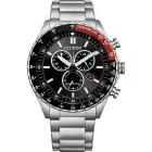 Citizen Chrono orologio da uomo AT2566-88E, quadrante nero, cinturino in acciaio inossidabile argento