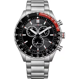Citizen Chrono orologio da uomo AT2566-88E, quadrante nero, cinturino in acciaio inossidabile argento