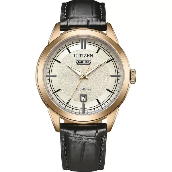 Citizen Elegance Man orologio da uomo AW0153-04A, quadrante beige, cinturino in pelle nero