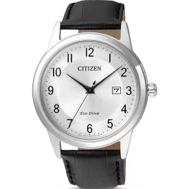 Citizen Sporty orologio da uomo AW1231-07A, quadrante argento, cinturino in pelle nero